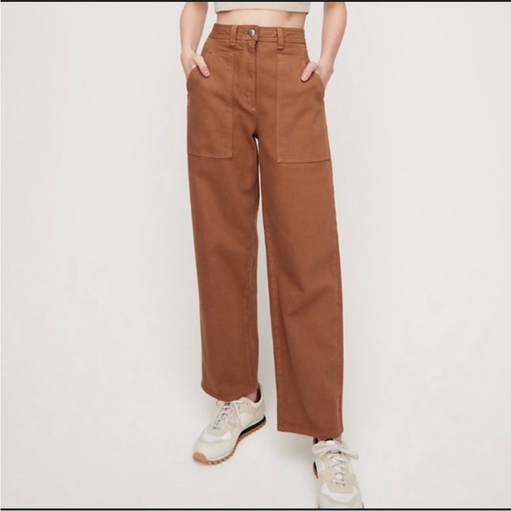 Wilfred Aritzia free ryley brown wide leg pant big pocket sz 4